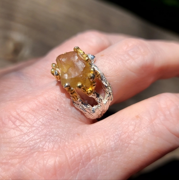 Large raw natural Citrine solitaire sterling ring sz 7 - Picture 11 of 12